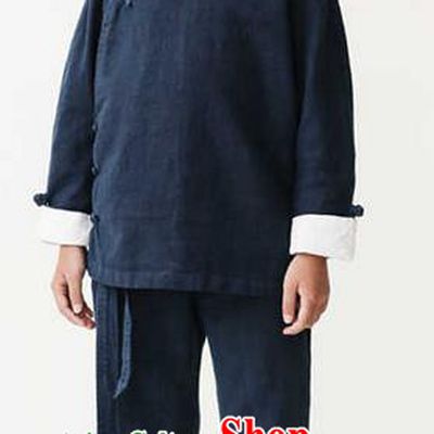 Traditional Chinese Linen Tang Suit Children Costumes, Hanfu Suits, Chinese Ancient Slant Opening Plate Buttons Long Sleeved Shirt and Pants Costume for Kids