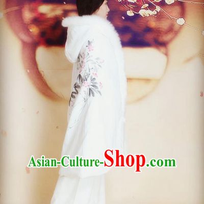 Traditional Chinese Female Costumes Dress Smock,Chinese Acient Extended Cloak, Chinese Hanfu Extended Cloak, Fur Collar Cloak for Women