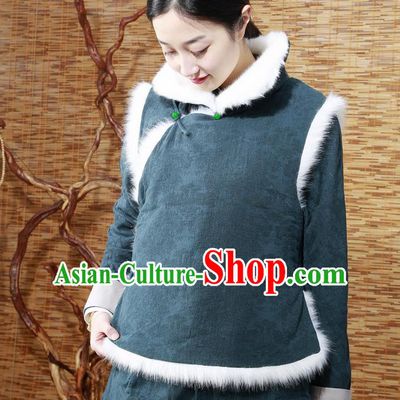 Traditional Chinese Female Costumes,Chinese Acient Clothes, Chinese Plate Buttons Cheongsam Vest, Tang Suits Small Vest Jacket Cotton-Padded Mandarin Jacket for Women
