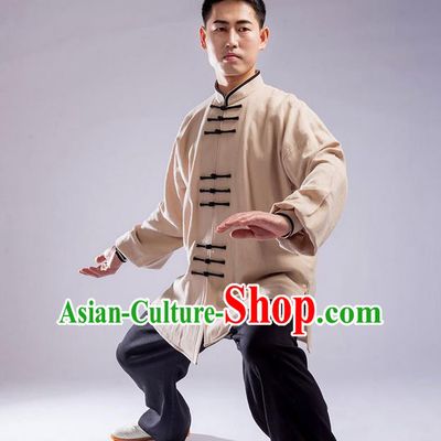 Top Chinese Traditional Natural Linen Kung Fu Costume Martial Arts Kung Fu Training Uniform Gongfu Shaolin Wushu Clothing Tai Chi Taiji Teacher Suits Uniforms for Men