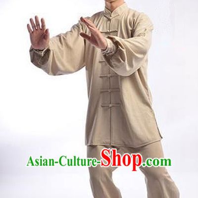 Top Chinese Traditional Natural Linen Kung Fu Costume Martial Arts Kung Fu Training Uniform Gongfu Shaolin Wushu Clothing Tai Chi Taiji Teacher Suits Uniforms for Men