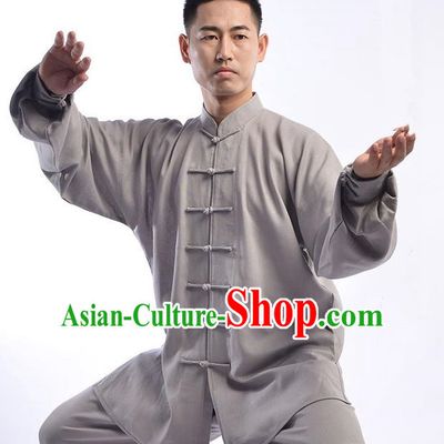 Top Chinese Traditional Natural Linen Kung Fu Costume Martial Arts Kung Fu Training Uniform Gongfu Shaolin Wushu Clothing Tai Chi Taiji Teacher Suits Uniforms for Men