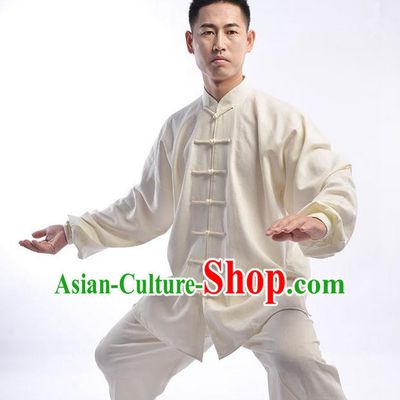 Top Chinese Traditional Natural Linen Kung Fu Costume Martial Arts Kung Fu Training Uniform Gongfu Shaolin Wushu Clothing Tai Chi Taiji Teacher Suits Uniforms for Men