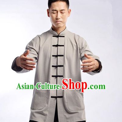 Traditional Chinese Top Cross Elastic Linen Kung Fu Costume Martial Arts Kung Fu Training Uniform Gongfu Shaolin Wushu Clothing Tai Chi Taiji Teacher Suits Uniforms for Men
