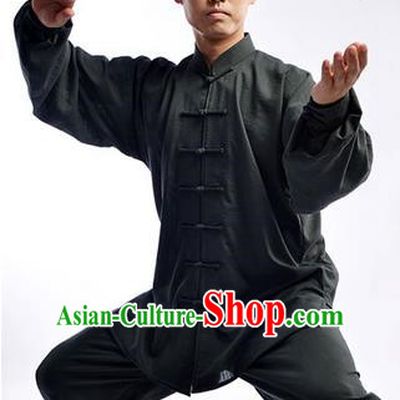 Traditional Chinese Top Signature Cotton Kung Fu Costume Martial Arts Kung Fu Training Uniform Gongfu Shaolin Wushu Clothing Tai Chi Taiji Teacher Suits Uniforms for Men