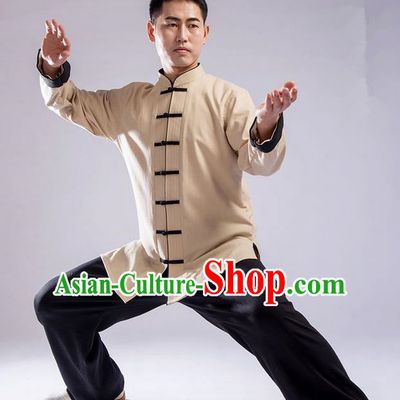 Traditional Chinese Top Cross Elastic Linen Kung Fu Costume Martial Arts Kung Fu Training Uniform Gongfu Shaolin Wushu Clothing Tai Chi Taiji Teacher Suits Uniforms for Men