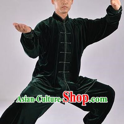 Traditional Chinese Top Upset South Korea Velvet Pleuche Kung Fu Costume Martial Arts Kung Fu Training Uniform Tang Suit Gongfu Shaolin Wushu Clothing Tai Chi Taiji Teacher Suits Uniforms for Men
