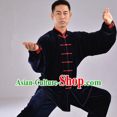 Traditional Chinese Top Upset South Korea Velvet Pleuche Kung Fu Costume Martial Arts Kung Fu Training Uniform Tang Suit Gongfu Shaolin Wushu Clothing Tai Chi Taiji Teacher Suits Uniforms for Men
