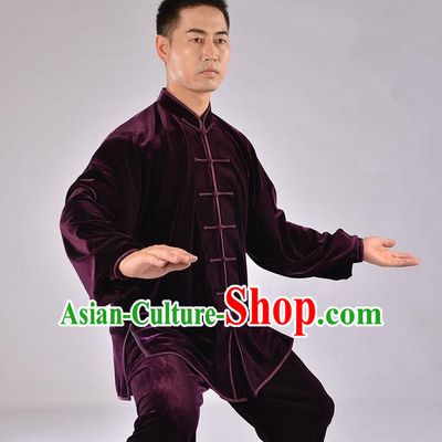 Traditional Chinese Top Upset South Korea Velvet Pleuche Kung Fu Costume Martial Arts Kung Fu Training Uniform Tang Suit Gongfu Shaolin Wushu Clothing Tai Chi Taiji Teacher Suits Uniforms for Men