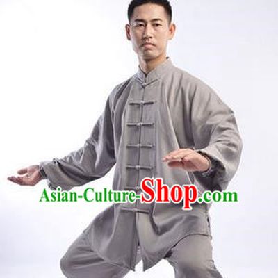 Traditional Chinese Top Linen Kung Fu Costume Martial Arts Kung Fu Training Uniform Tang Suit Gongfu Shaolin Wushu Clothing Tai Chi Taiji Teacher Suits Uniforms for Men