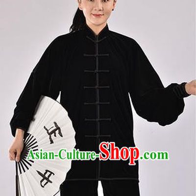 Traditional Chinese Thicken Pleuche Kung Fu Costume Martial Arts Kung Fu Training Uniform Tang Suit Gongfu Shaolin Wushu Clothing Tai Chi Taiji Teacher Suits Uniforms for Women