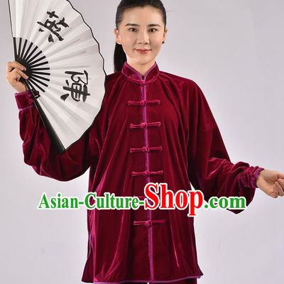 Traditional Chinese Thicken Pleuche Kung Fu Costume Martial Arts Kung Fu Training Uniform Tang Suit Gongfu Shaolin Wushu Clothing Tai Chi Taiji Teacher Suits Uniforms for Women
