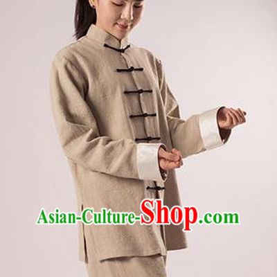 Traditional Chinese Transverse Elastic Cotton Linen Kung Fu Costume Martial Arts Kung Fu Training Uniform Tang Suit Gongfu Shaolin Wushu Clothing Tai Chi Taiji Teacher Suits Uniforms for Women
