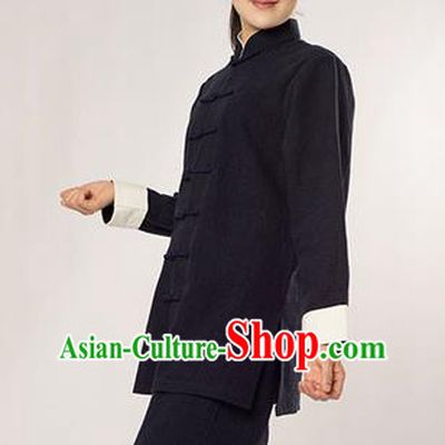 Traditional Chinese Transverse Elastic Cotton Linen Kung Fu Costume Martial Arts Kung Fu Training Uniform Tang Suit Gongfu Shaolin Wushu Clothing Tai Chi Taiji Teacher Suits Uniforms for Women