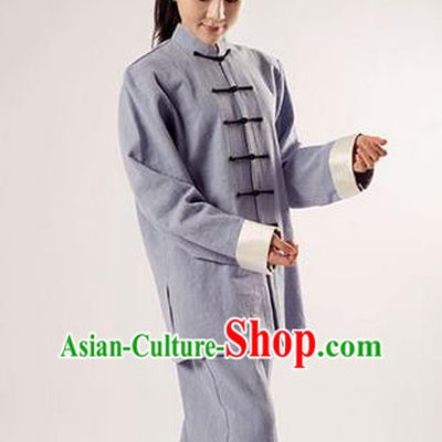 Traditional Chinese Transverse Elastic Cotton Linen Kung Fu Costume Martial Arts Kung Fu Training Uniform Tang Suit Gongfu Shaolin Wushu Clothing Tai Chi Taiji Teacher Suits Uniforms for Women