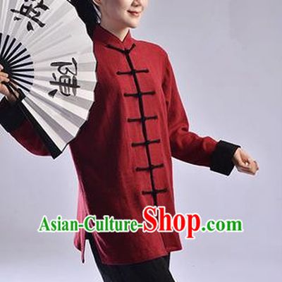 Traditional Chinese Thickening Cotton Linen Kung Fu Costume Martial Arts Kung Fu Training Uniform Tang Suit Gongfu Shaolin Wushu Clothing Tai Chi Taiji Teacher Suits Uniforms for Women