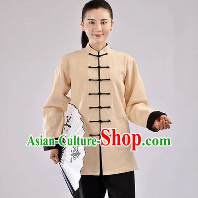 Traditional Chinese Thickening Cotton Linen Kung Fu Costume Martial Arts Kung Fu Training Uniform Tang Suit Gongfu Shaolin Wushu Clothing Tai Chi Taiji Teacher Suits Uniforms for Women