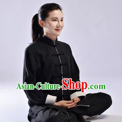 Traditional Chinese Thickening Cotton Linen Kung Fu Costume Martial Arts Kung Fu Training Uniform Tang Suit Gongfu Shaolin Wushu Clothing Tai Chi Taiji Teacher Suits Uniforms for Women