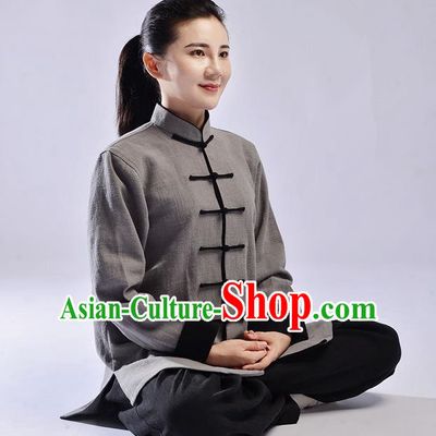 Traditional Chinese Thickening Cotton Linen Kung Fu Costume Martial Arts Kung Fu Training Uniform Tang Suit Gongfu Shaolin Wushu Clothing Tai Chi Taiji Teacher Suits Uniforms for Women