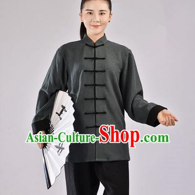 Traditional Chinese Thickening Cotton Linen Kung Fu Costume Martial Arts Kung Fu Training Uniform Tang Suit Gongfu Shaolin Wushu Clothing Tai Chi Taiji Teacher Suits Uniforms for Women