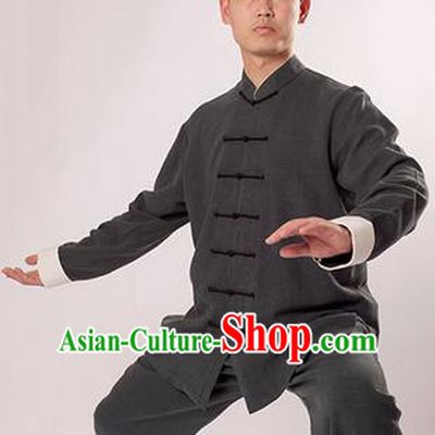 Traditional Chinese Thicken Linen Kung Fu Costume Martial Arts Kung Fu Training Uniform Tang Suit Gongfu Shaolin Wushu Clothing Tai Chi Taiji Teacher Suits Uniforms for Men