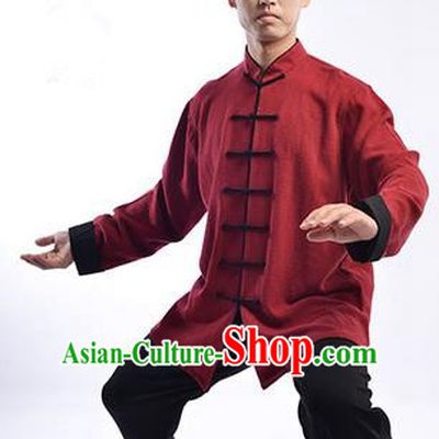 Traditional Chinese Thicken Linen Kung Fu Costume Martial Arts Kung Fu Training Uniform Tang Suit Gongfu Shaolin Wushu Clothing Tai Chi Taiji Teacher Suits Uniforms for Men