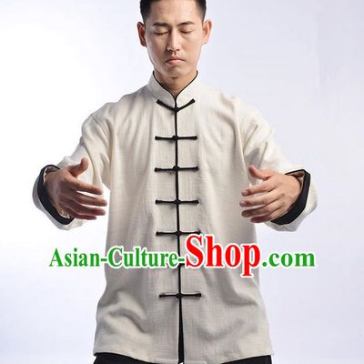 Traditional Chinese Thicken Linen Kung Fu Costume Martial Arts Kung Fu Training Uniform Tang Suit Gongfu Shaolin Wushu Clothing Tai Chi Taiji Teacher Suits Uniforms for Men