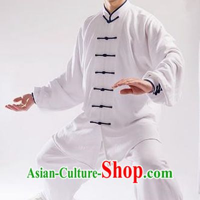 Traditional Chinese Linen Kung Fu Costume Martial Arts Kung Fu Training Uniform Tang Suit Gongfu Shaolin Wushu Clothing Tai Chi Taiji Teacher Suits Uniforms for Men