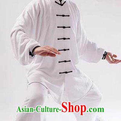Traditional Chinese Linen Kung Fu Costume Martial Arts Kung Fu Training Uniform Tang Suit Gongfu Shaolin Wushu Clothing Tai Chi Taiji Teacher Suits Uniforms for Men