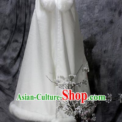 Chinese Ancient Cosplay Costumes Cloak, Chinese Traditional Embroidered Royal Prince Fur Collar Cloak, Ancient Chinese Cosplay Swordsman Knight Cloak for Men