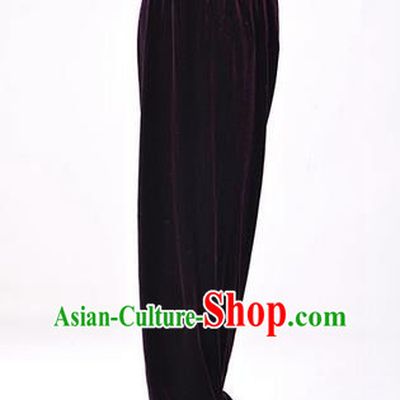 Traditional Chinese Thicken Pleuche Kung Fu Trousers, Martial Arts Kung Fu Training Trousers Tang Suit Gongfu Shaolin Wushu Clothing Tai Chi Taiji Teacher Pants for Women