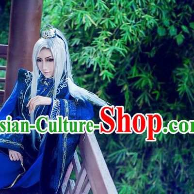 Chinese Ancient Cosplay Costumes, Chinese Traditional Embroidered Royal Prince Clothes, Ancient Chinese Cosplay Swordsman Knight Satin Costume Complete Set For Men