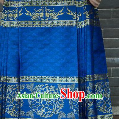 Traditional Chinese Ming Dynasty Young Lady Embroidered Costume Blue Skirt, Asian China Ancient Hanfu Horse-face Skirt for Women