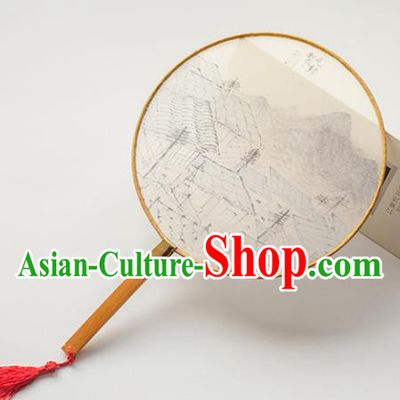Traditional Chinese Palace Lady Accessories Hanfu Circular Fans, Asian China Ancient Ink Painting Round Fan for Women