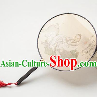Traditional Chinese Palace Lady Accessories Hanfu Circular Fans, Asian China Ancient Ink Painting Round Fan for Women