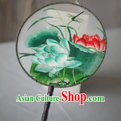 Traditional Chinese Palace Lady Accessories Hanfu Embroidered Lotus Circular Fans, Asian China Ancient Round Fan for Women