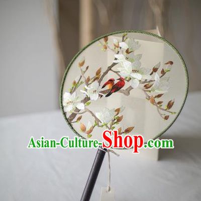 Traditional Chinese Palace Lady Accessories Hanfu Embroidered Peach Blossom Fans, Asian China Ancient Round Fan for Women