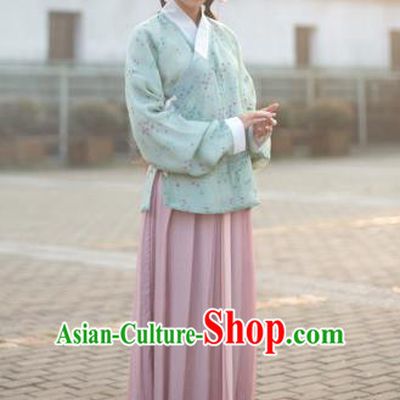 Traditional Chinese Ming Dynasty Young Lady Embroidered Costume Blouse and Skirt, Asian China Ancient Hanfu Clothing for Women
