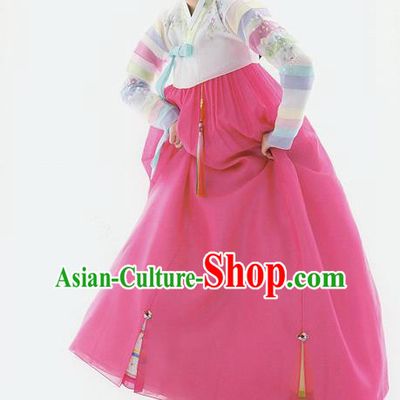 Traditional Korean Costumes Princess White Blouse and Pink Dress, Korea Hanbok Court Embroidered Clothing for Women