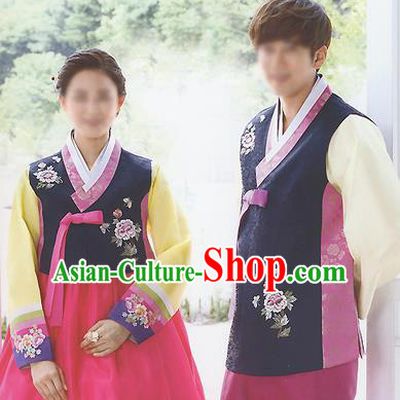 Traditional Korean Costumes Bridegroom and Bride Formal Attire Ceremonial Clothes, Korea Court Embroidered Wedding Clothing for Men for Women