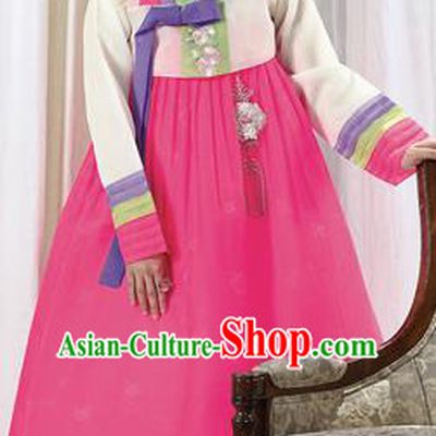 Traditional Korean Costumes Palace Lady Formal Attire Ceremonial Blouse and Pink Dress, Asian Korea Hanbok Bride Embroidered Clothing for Women
