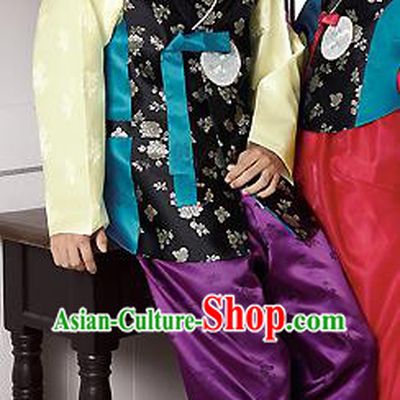 Traditional Korean Costumes Bridegroom Formal Attire Ceremonial Black Cloth, Asian Korea Hanbok Embroidered Clothing for Men