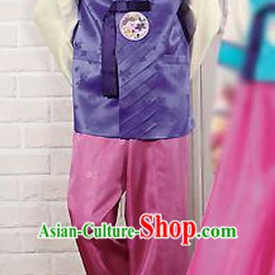 Traditional Korean Costumes Bridegroom Formal Attire Ceremonial Purple Cloth, Asian Korea Hanbok Embroidered Clothing for Men
