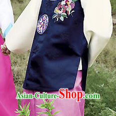 Traditional Korean Costumes Bridegroom Formal Attire Ceremonial Navy Cloth, Asian Korea Hanbok Embroidered Clothing for Men