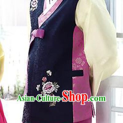 Traditional Korean Costumes Bridegroom Formal Attire Ceremonial Navy Cloth, Asian Korea Hanbok Embroidered Clothing for Men