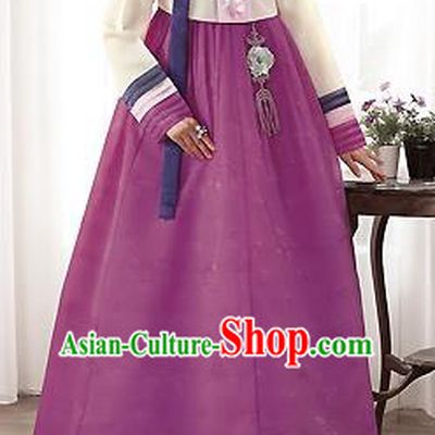 Traditional Korean Costumes Palace Lady Formal Attire Ceremonial Yellow Blouse and Purple Dress, Asian Korea Hanbok Bride Embroidered Clothing for Women
