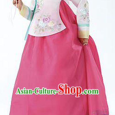Traditional Korean Costumes Palace Lady Formal Attire Ceremonial Pink Blouse and Dress, Asian Korea Hanbok Bride Embroidered Clothing for Women