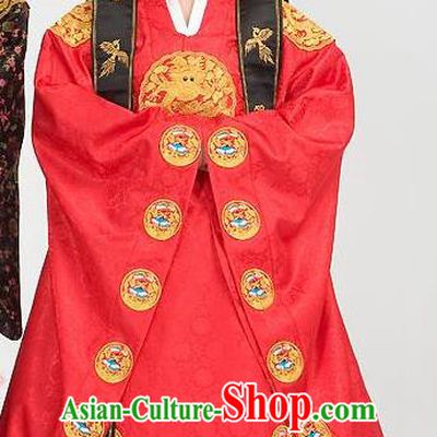Traditional Korean Costumes Palace Lady Formal Attire Ceremonial Red Wedding Dress, Asian Korea Hanbok Bride Embroidered Clothing for Women