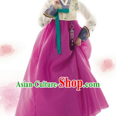 Traditional Korean Costumes Palace Lady Formal Attire Ceremonial Wedding Purple Dress, Asian Korea Hanbok Court Bride Clothing for Women