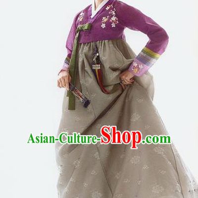 Traditional Korean Costumes Palace Lady Formal Attire Ceremonial Wedding Grey Dress, Asian Korea Hanbok Court Bride Clothing for Women